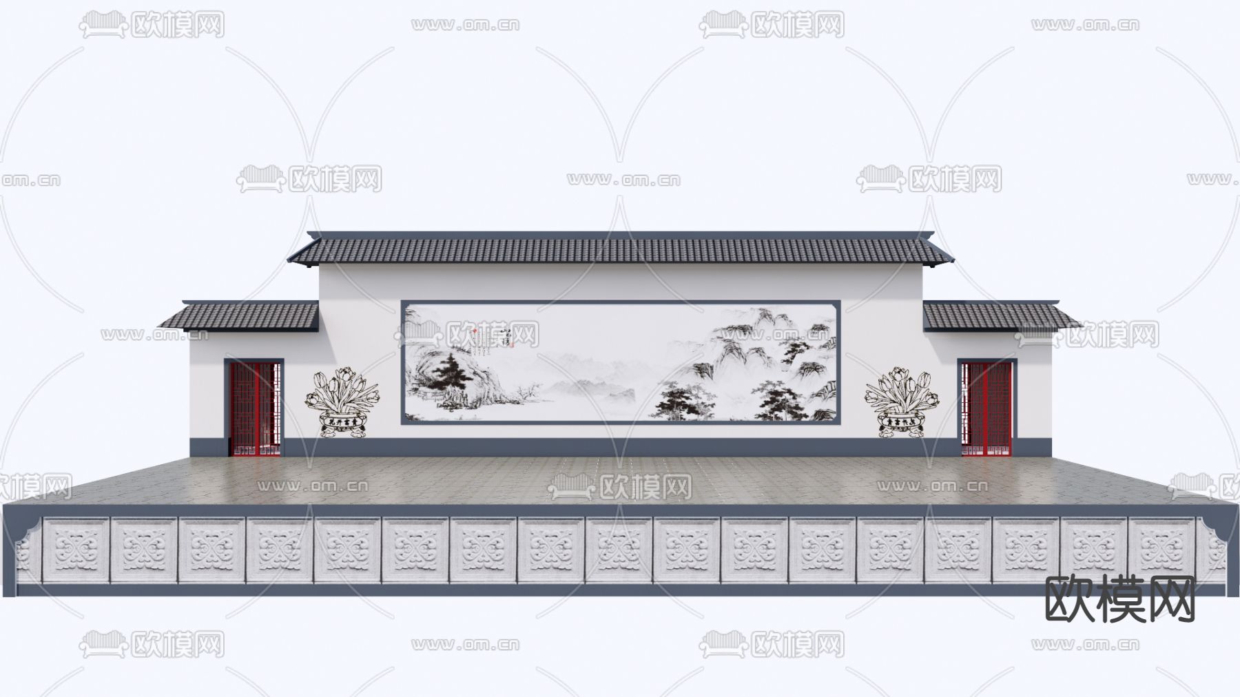 中式乡村戏台 村庄舞台su模型下载（渲染图2）