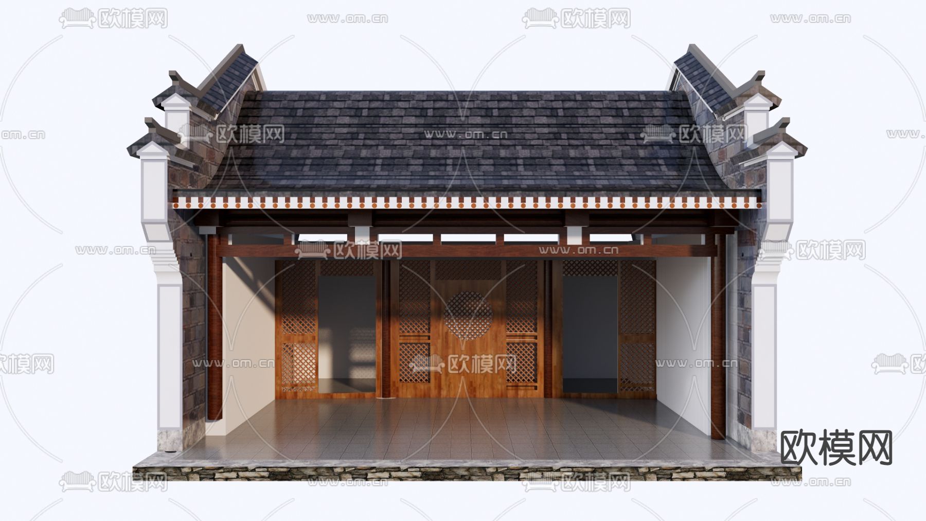 徽派乡村戏台 村庄舞台su模型下载（渲染图1）