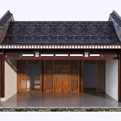  徽派乡村戏台 村庄舞台su模型 