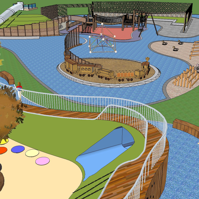  现代户外儿童游乐区su模型 