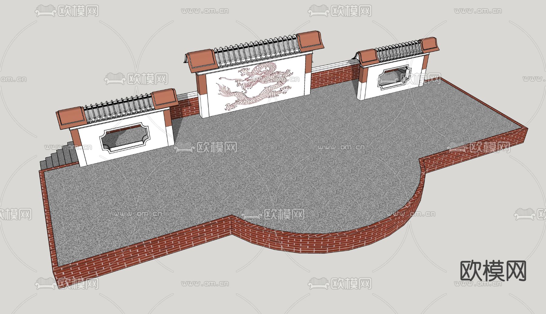 中式乡村戏台 村庄舞台su模型下载（渲染图1）