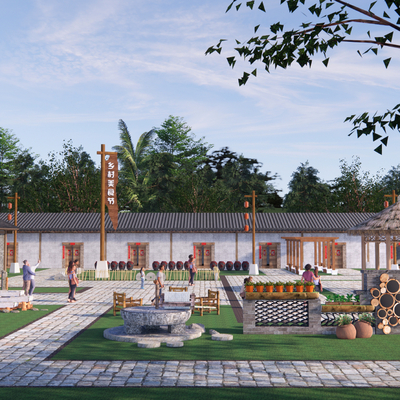  中式茶文化庭院su模型 