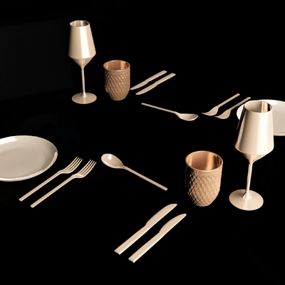  餐具 餐盘 碗碟子 刀叉su模型 