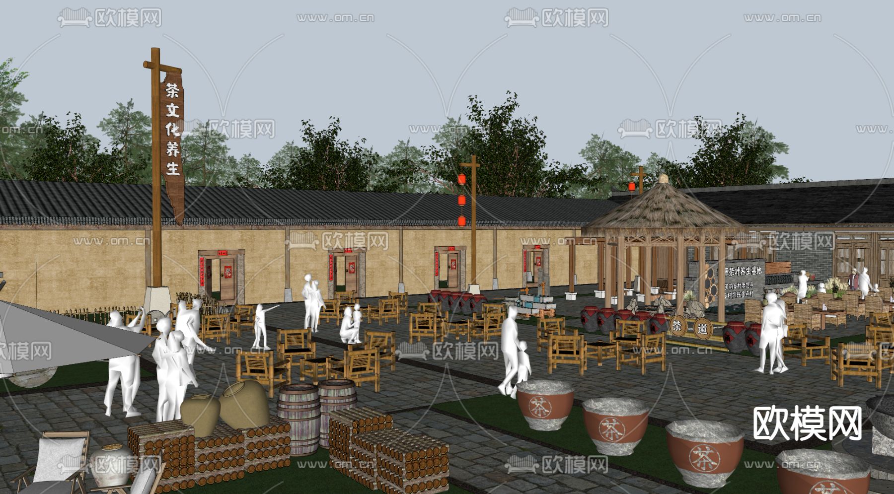 中式茶文化庭院su模型下载（渲染图2）