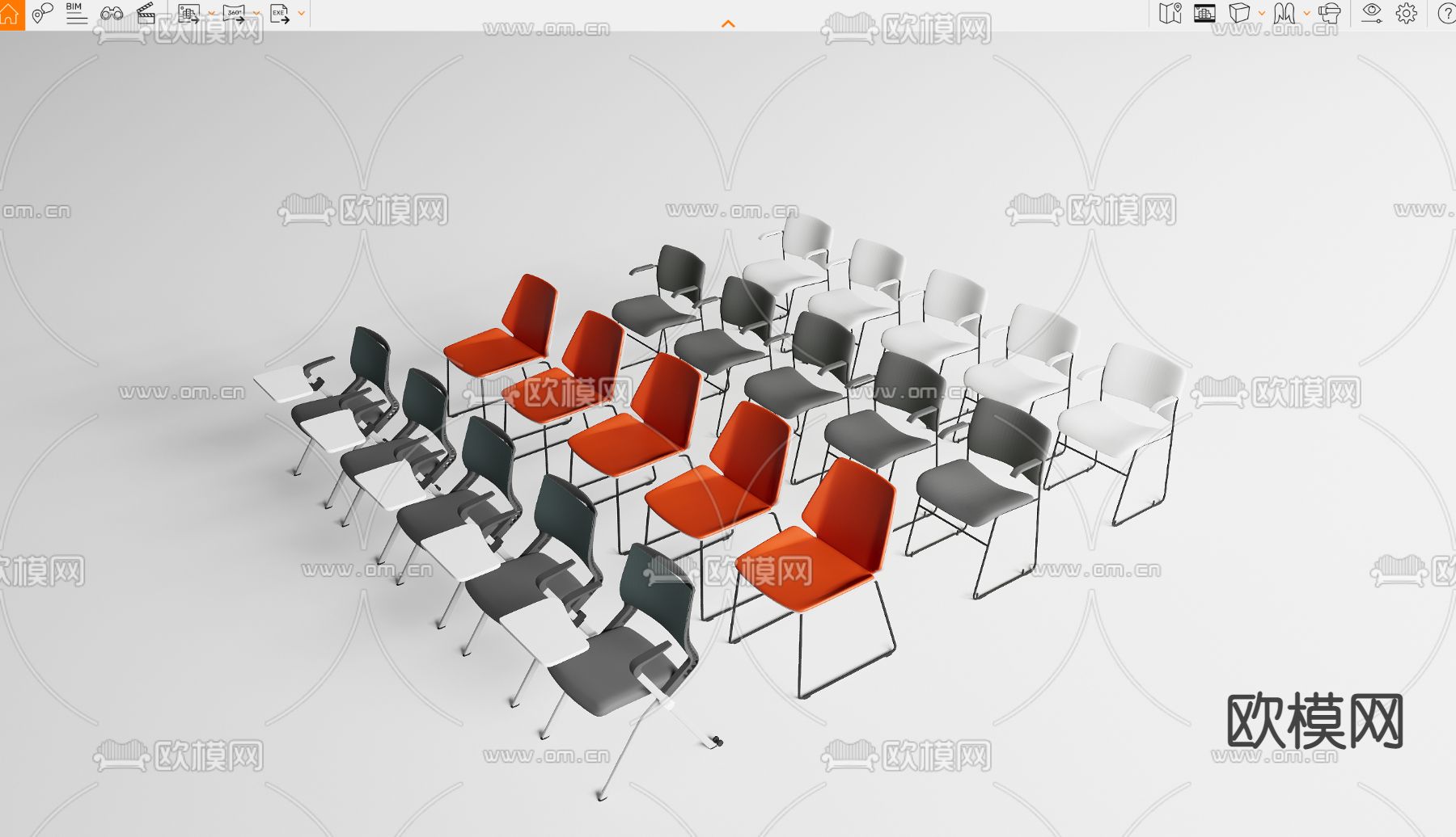 现代会议椅 培训椅su模型下载（渲染图3）