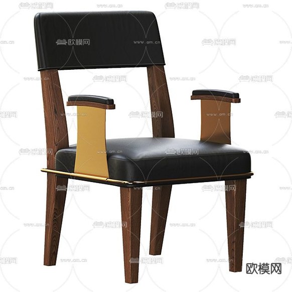 美式简约实木皮革休闲椅免费3d模型下载