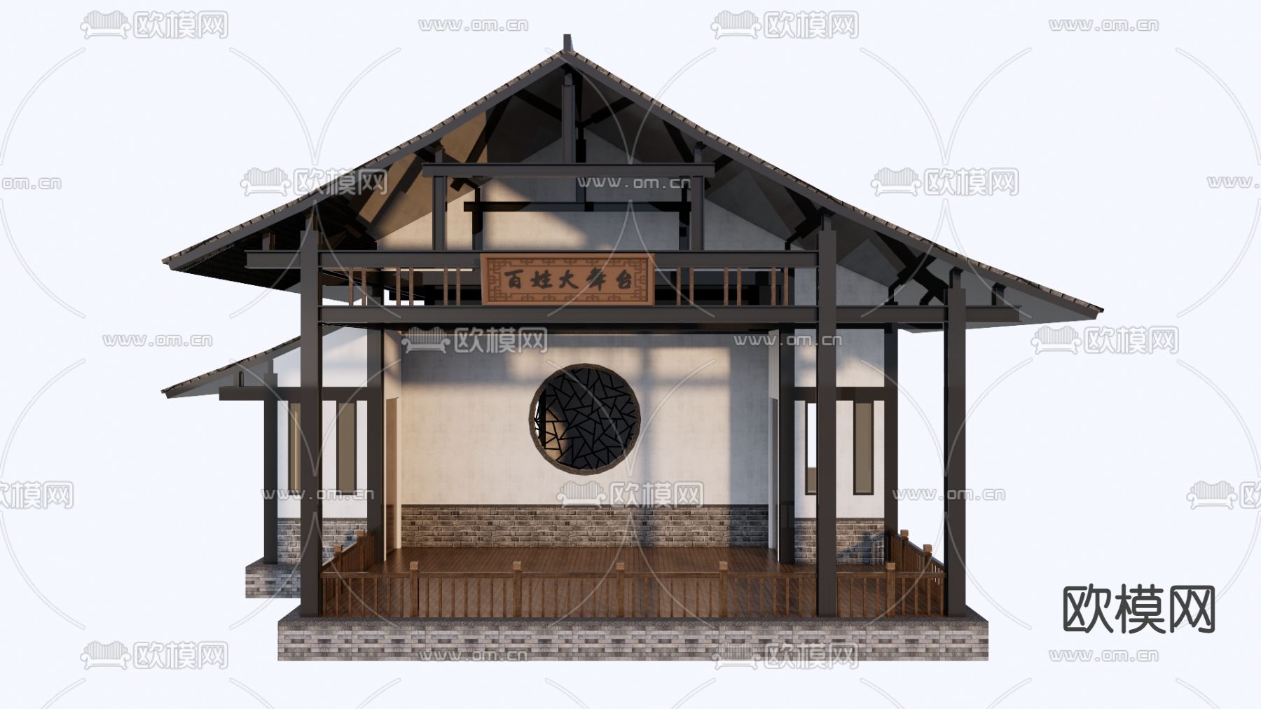 中式乡村戏台 村庄舞台su模型下载（渲染图1）