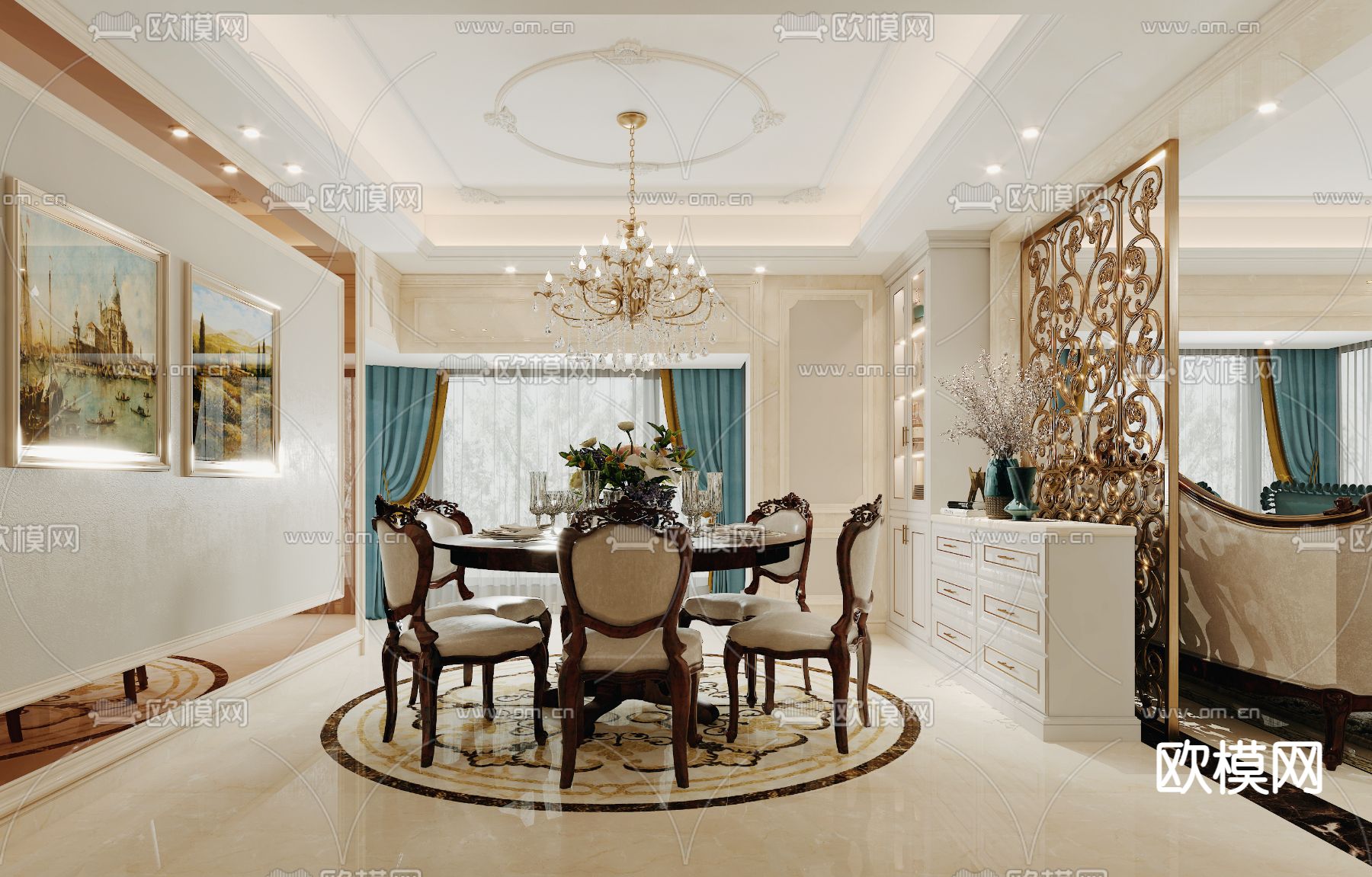 欧式餐厅3d模型下载
