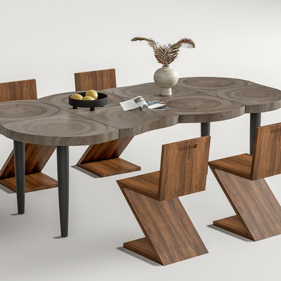 中古风异形餐桌椅su模型