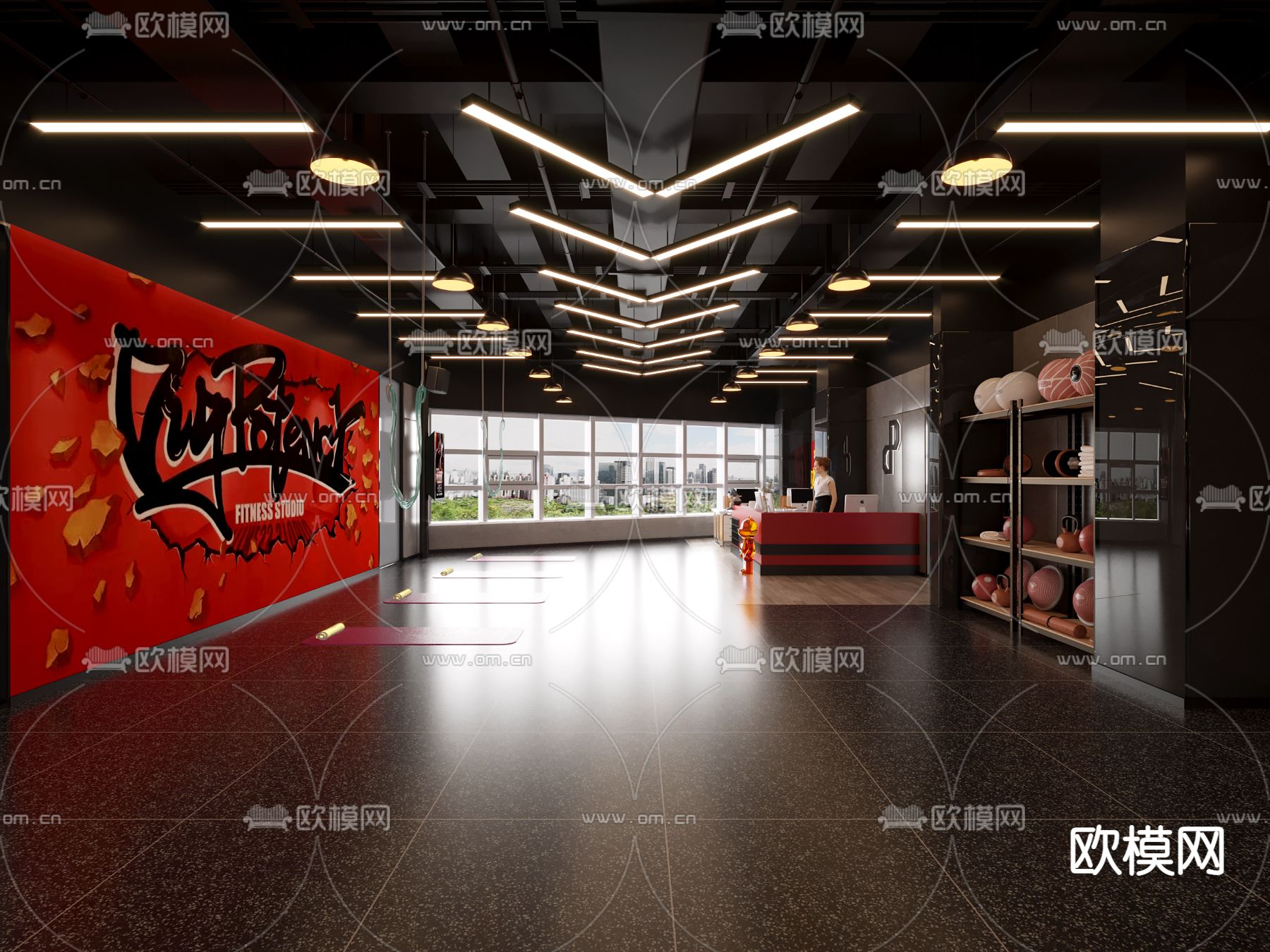 工业风瑜伽室 健身房3d模型下载（渲染图3）