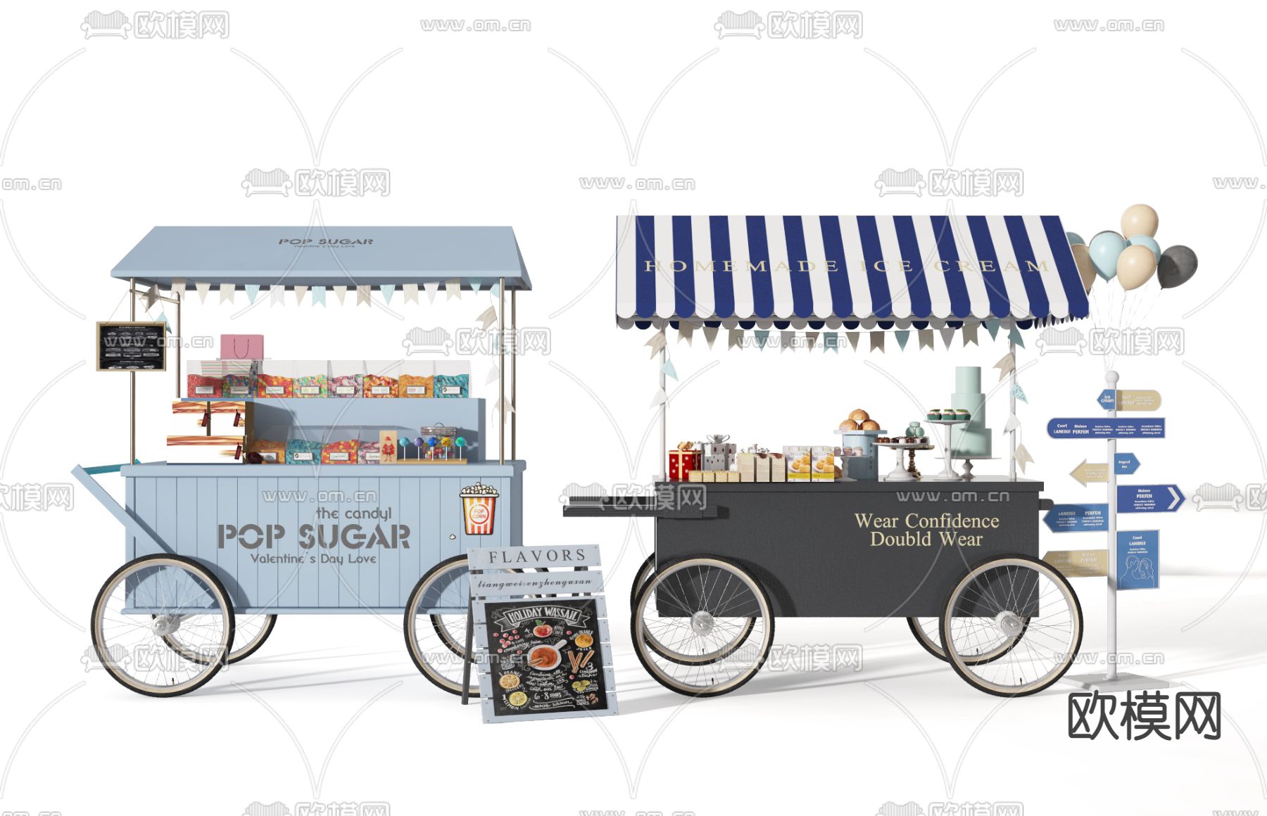 集市贩卖车 售货车 摊车su模型下载（渲染图1）