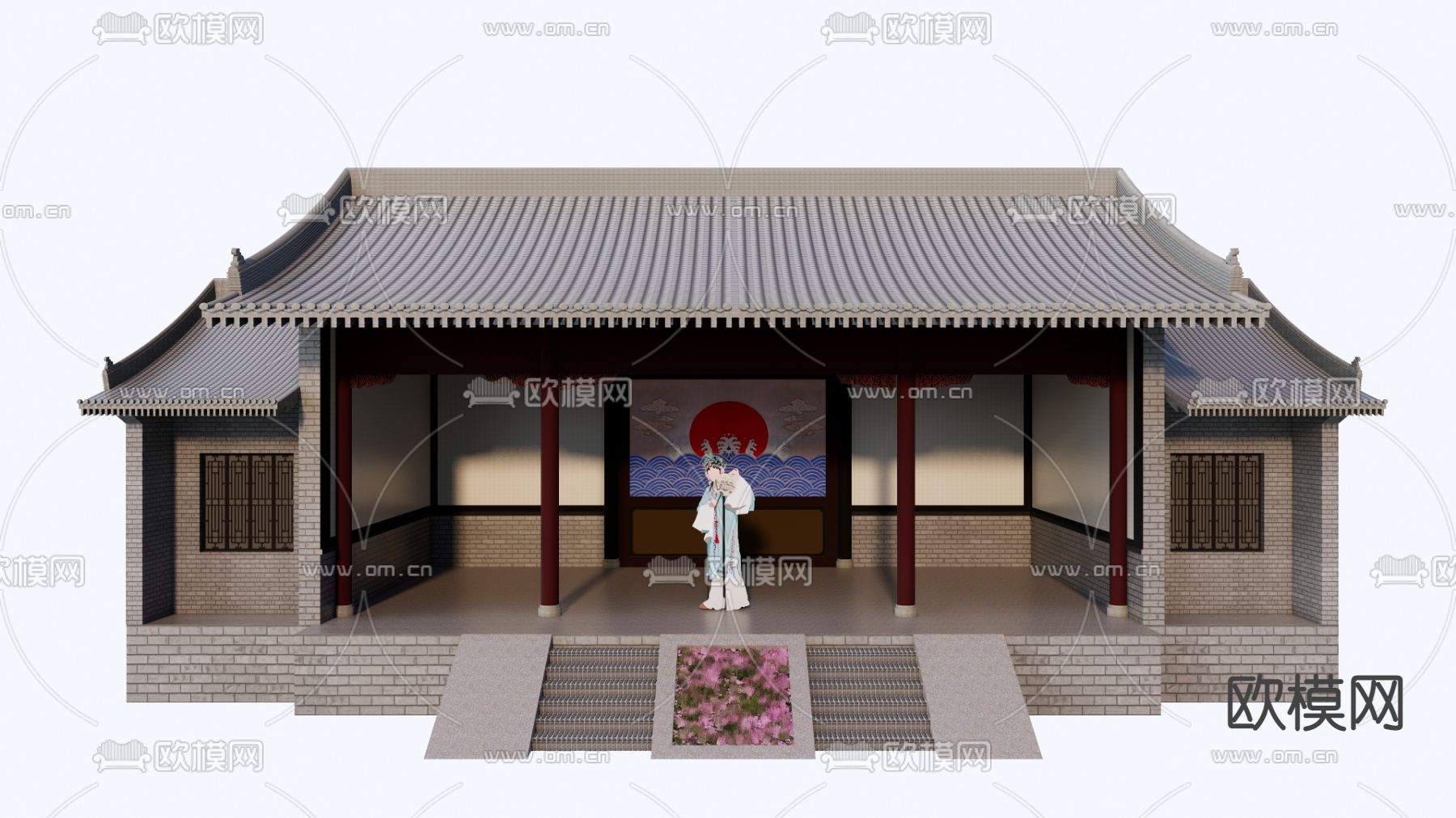 中式乡村戏台 村庄舞台su模型下载（渲染图1）