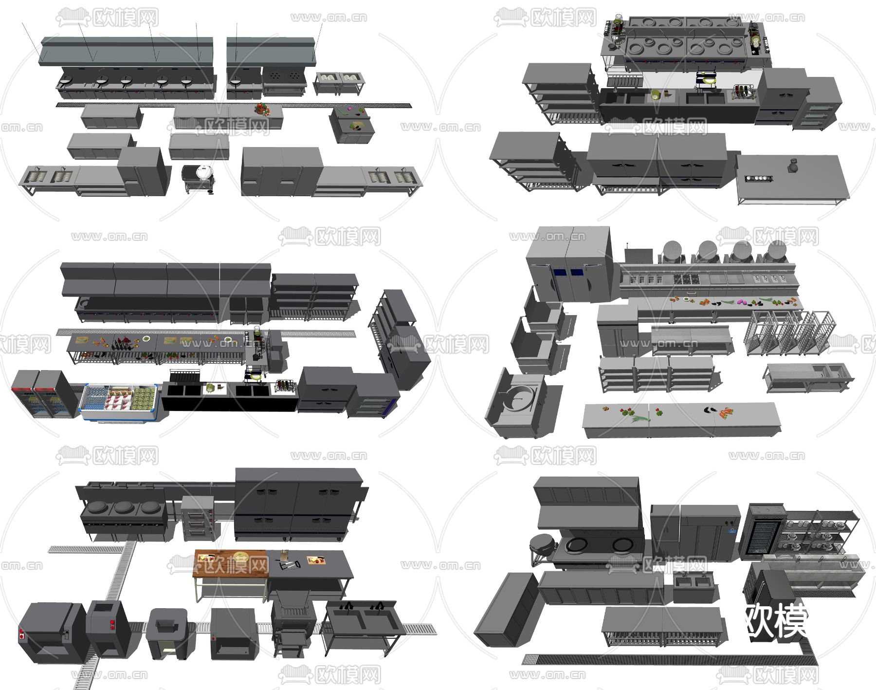 食堂后厨 油烟机 不锈钢台面操作su模型下载（渲染图2）