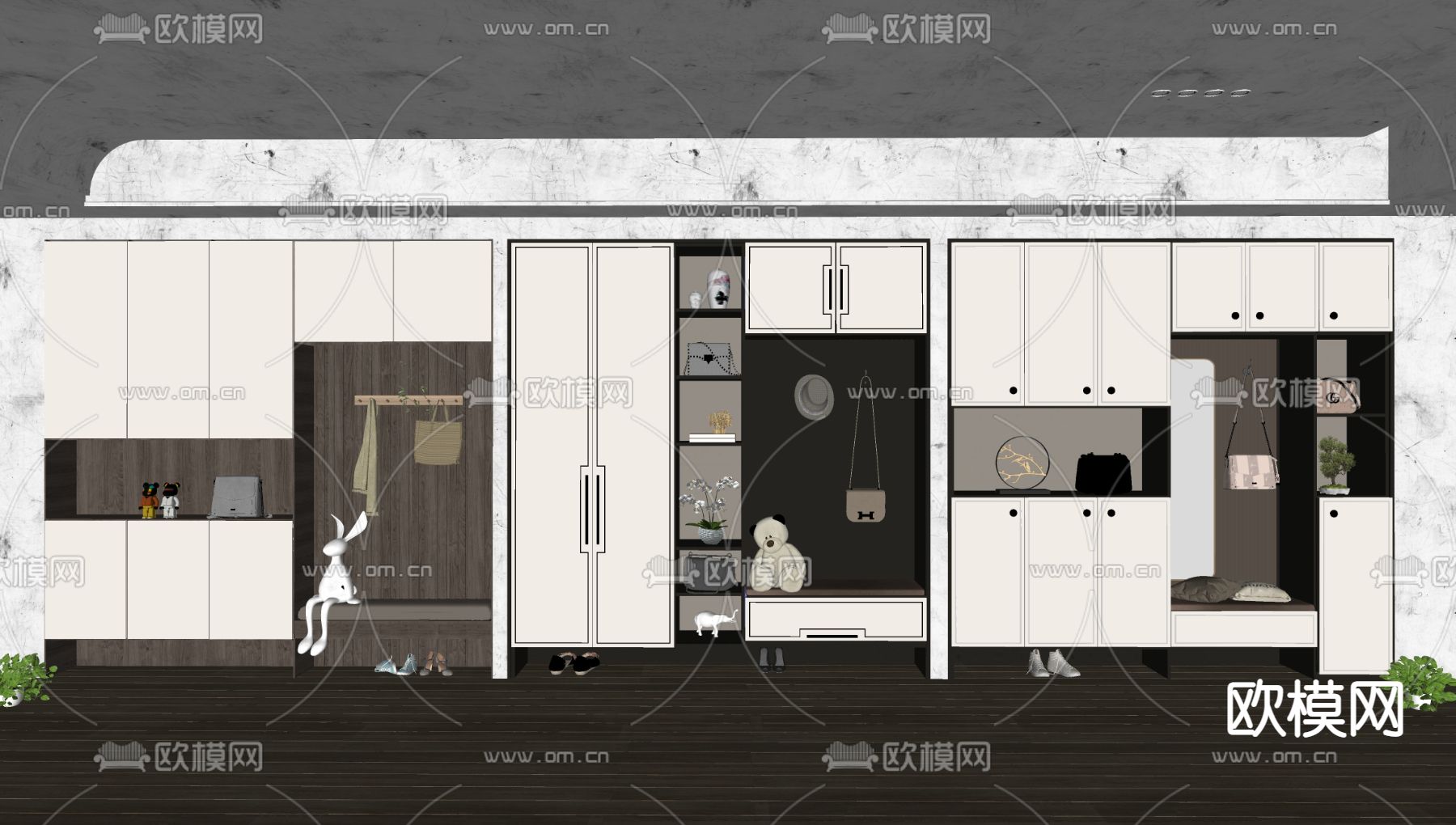 新中式玄关鞋柜su模型下载（渲染图2）