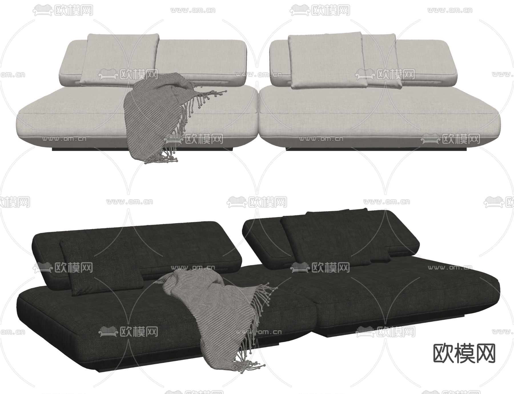 现代双人沙发 布艺沙发su模型