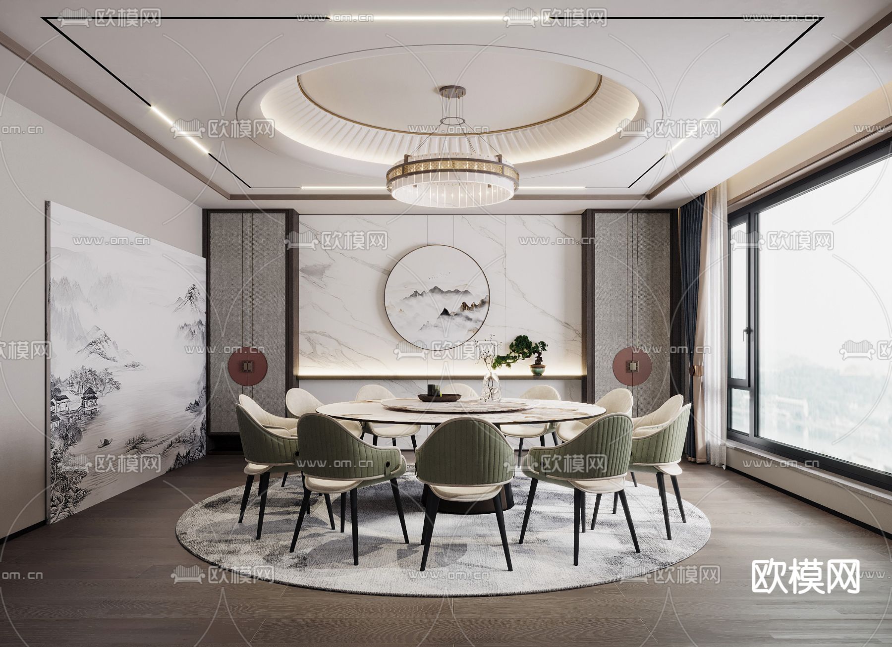 新中式餐厅包房 包厢su模型下载_ID12306007_sketchup模型下载-欧模网