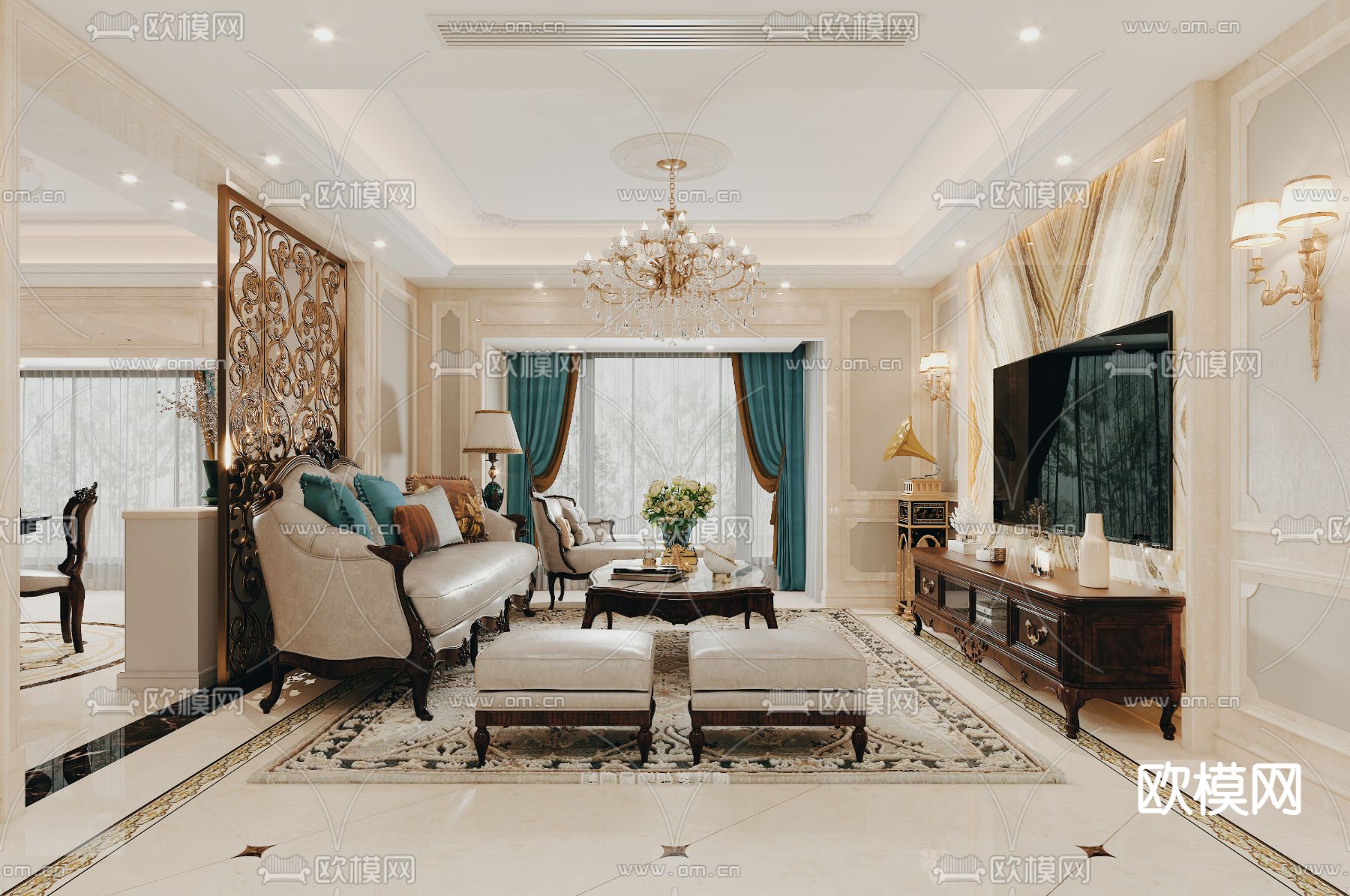 欧式客厅3d模型下载