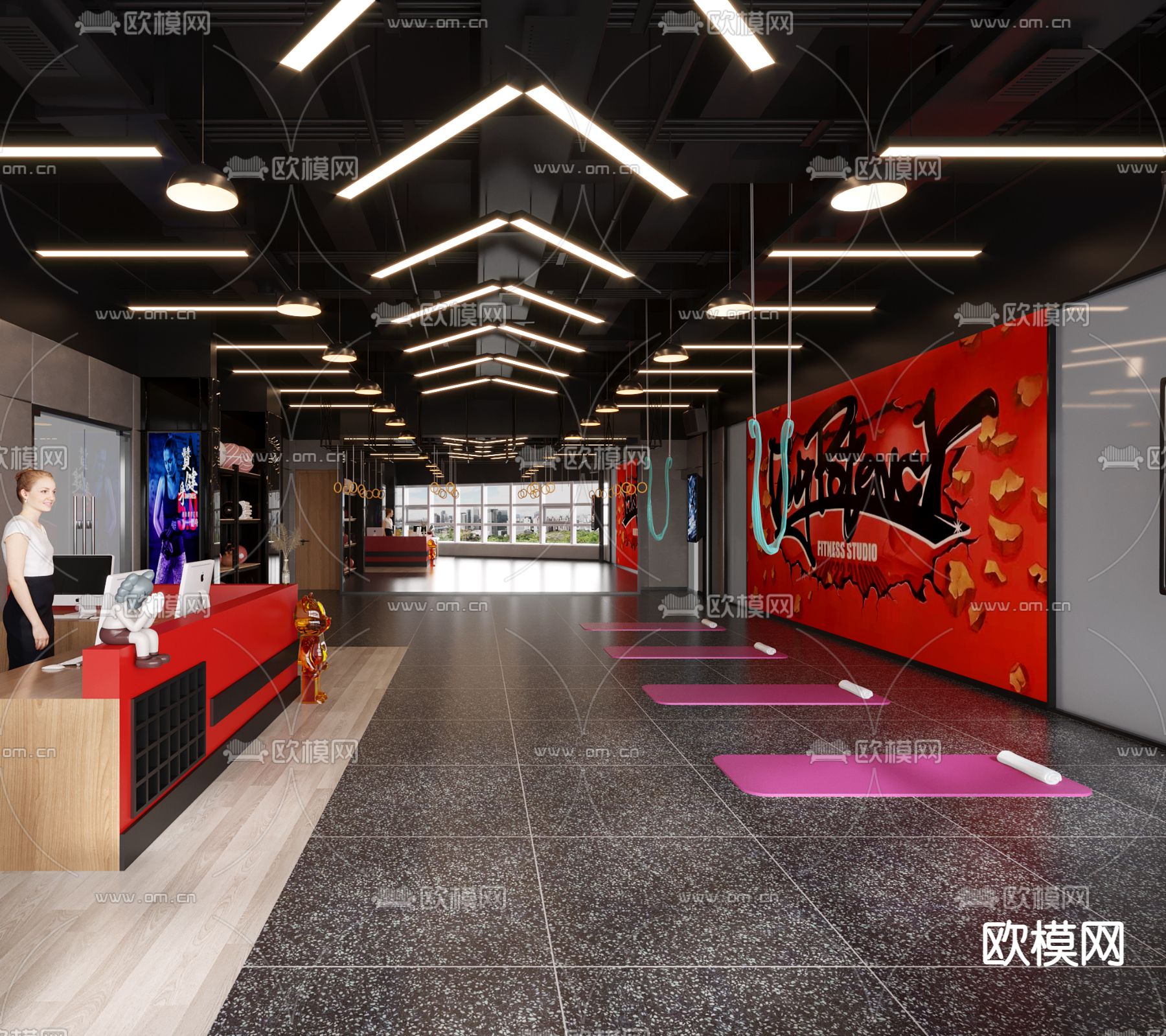 工业风瑜伽室 健身房3d模型下载（渲染图1）
