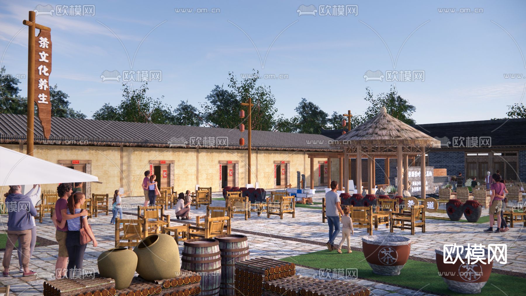中式茶文化庭院su模型下载（渲染图3）