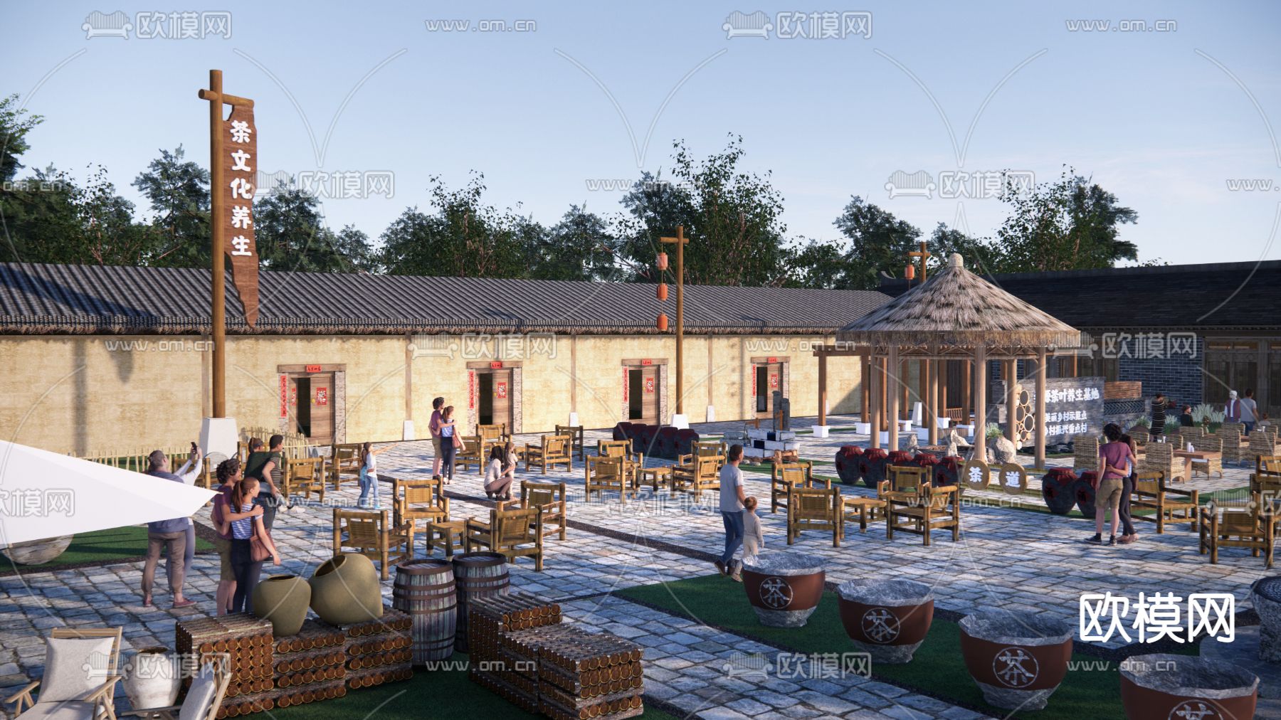 中式茶文化庭院su模型下载（渲染图1）
