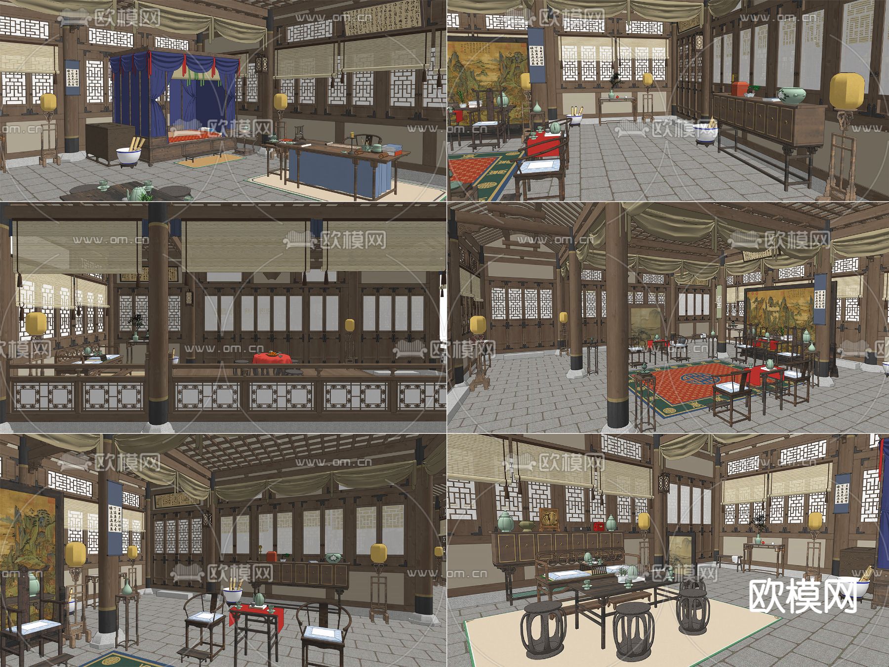中式古建房间 卧室su模型下载_ID12306502_sketchup模型下载-欧模网