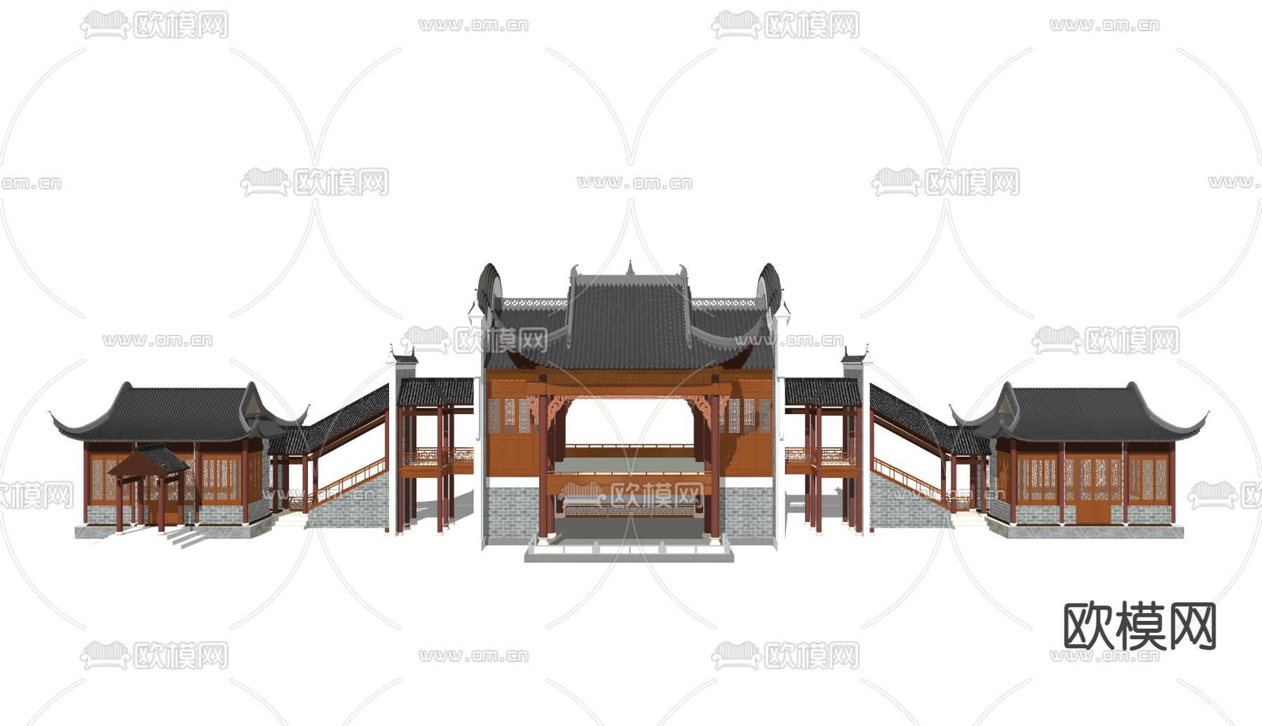 徽派乡村戏台 村庄舞台su模型下载（渲染图2）