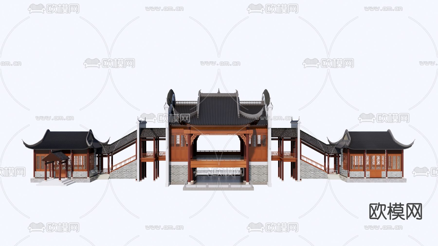 徽派乡村戏台 村庄舞台su模型下载（渲染图1）