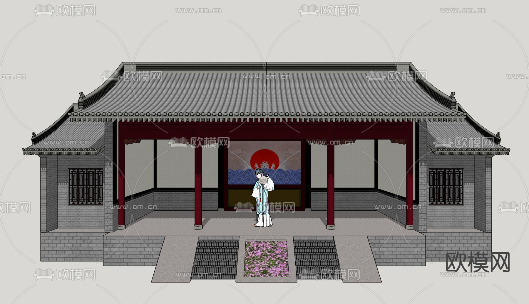 中式乡村戏台 村庄舞台su模型下载（渲染图2）