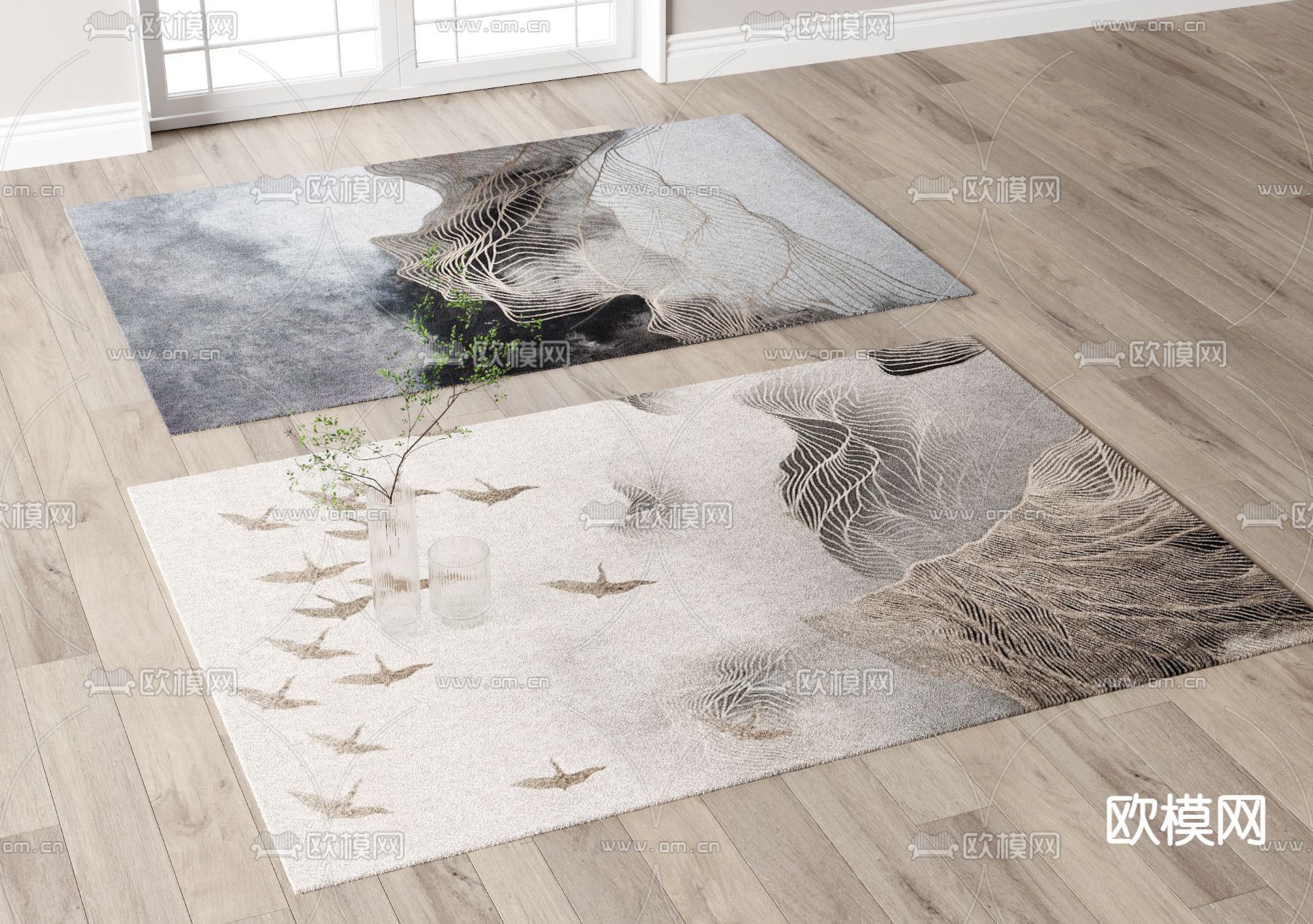 新中式印花地毯3d模型下载_ID12306325_3dmax免费模型-欧模网