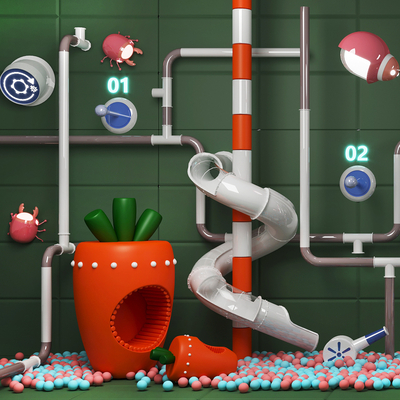  现代儿童玩具  滑梯su模型 