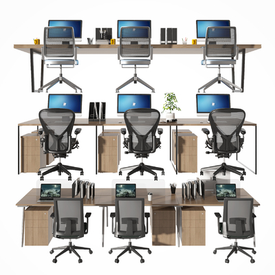  现代办公桌椅 电脑桌椅su模型 