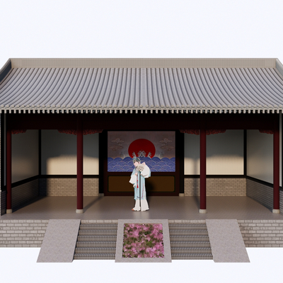  中式乡村戏台 村庄舞台su模型 