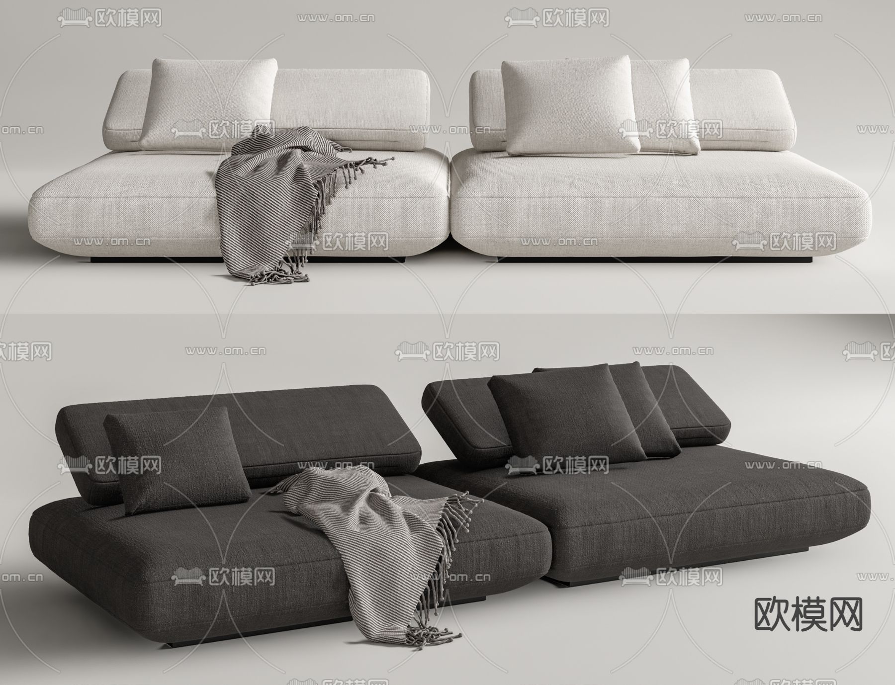 现代双人沙发 布艺沙发su模型