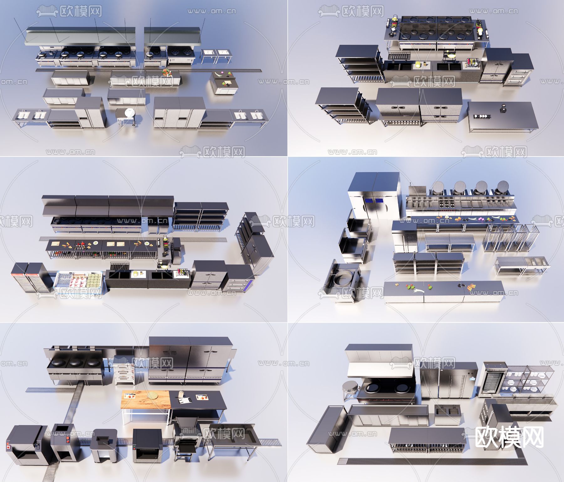 食堂后厨 油烟机 不锈钢台面操作su模型下载（渲染图1）