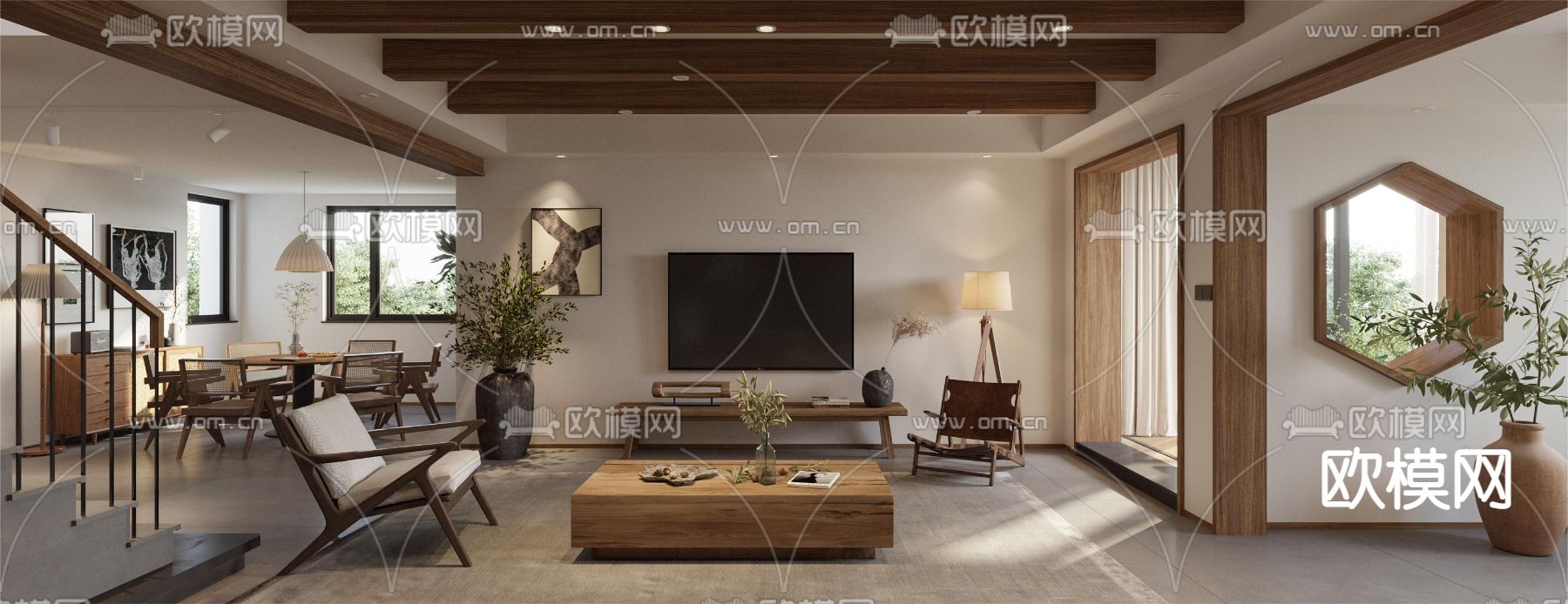 侘寂风客厅餐厅3d模型下载_ID12306047_3dmax免费模型-欧模网