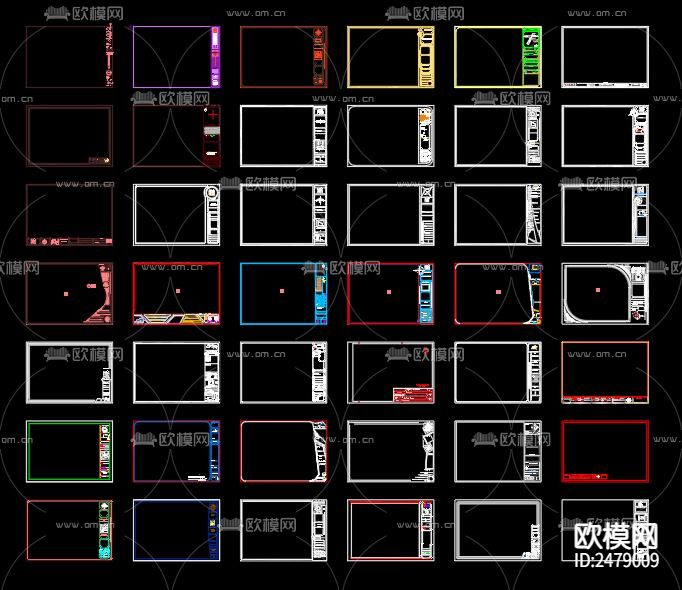 42个国外创意图框模板cad图库下载（渲染图3）