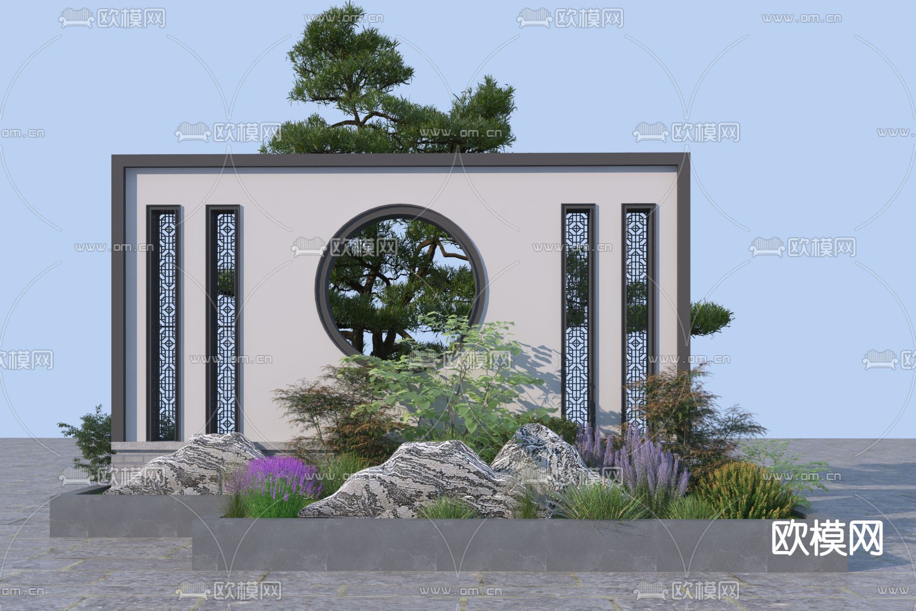 新中式景墙 景观小品d模型下载