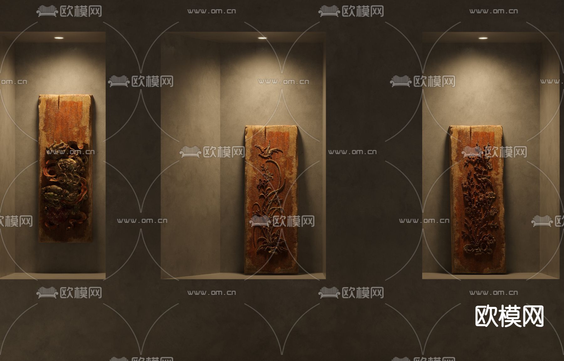 新中式浮雕 雕花su模型下载（渲染图1）