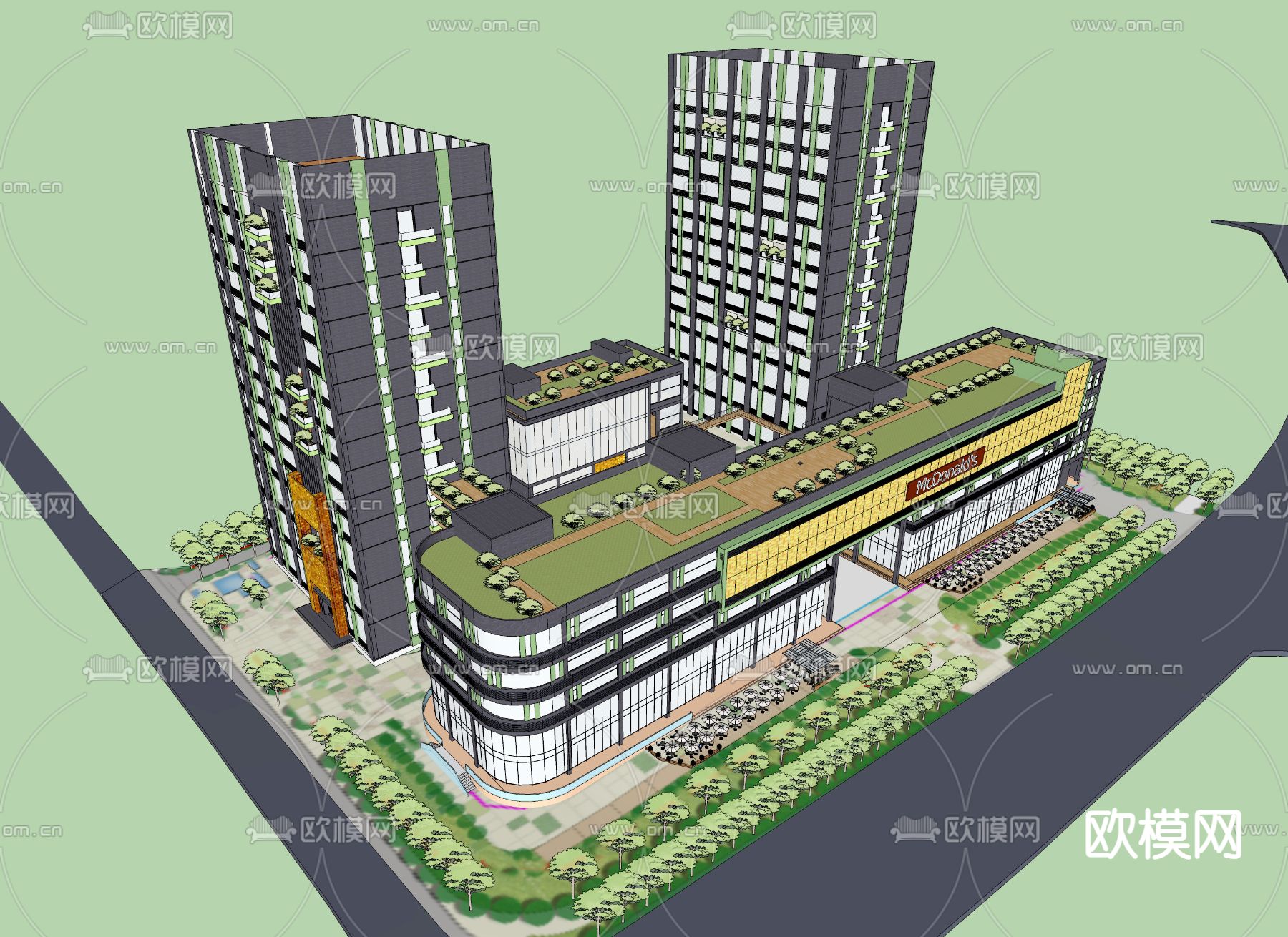 商业综合体 办公楼鸟瞰su模型
