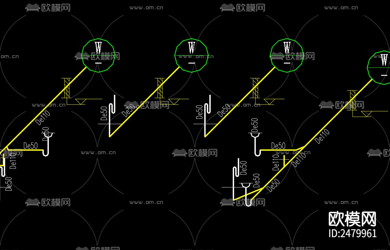 荆芋花乡小区改扩建工程6号楼给排水设计CAD施工图下载（渲染图4）