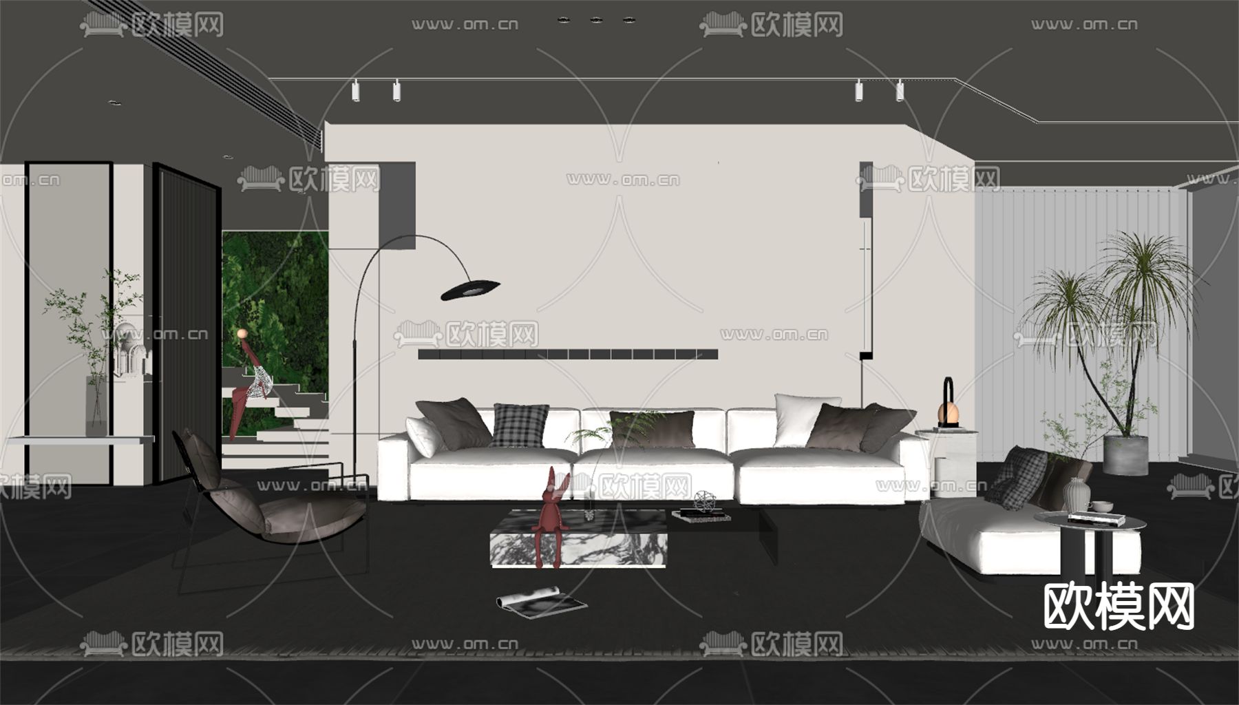 现代客厅su模型下载（渲染图2）