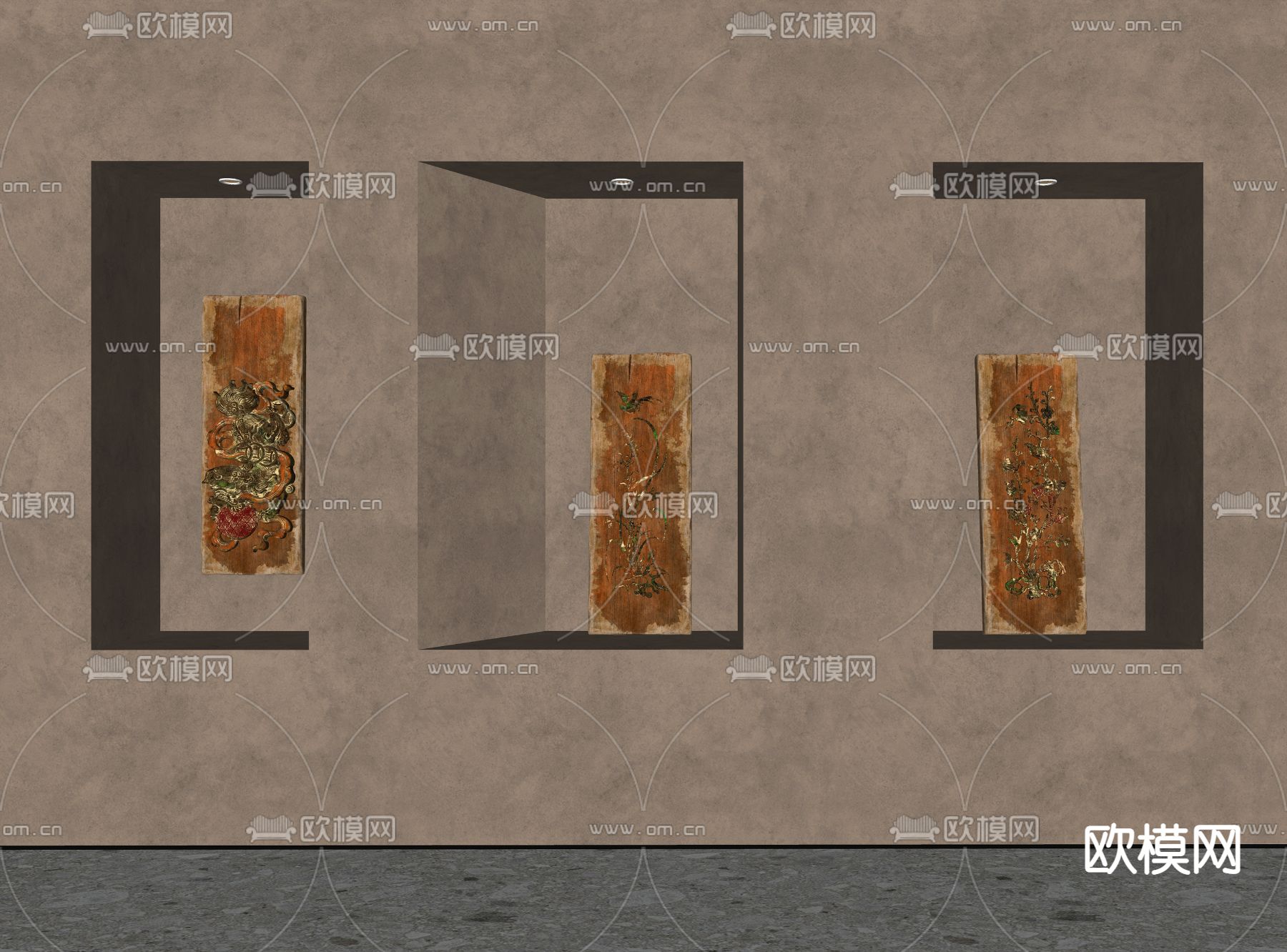 新中式浮雕 雕花su模型下载（渲染图2）