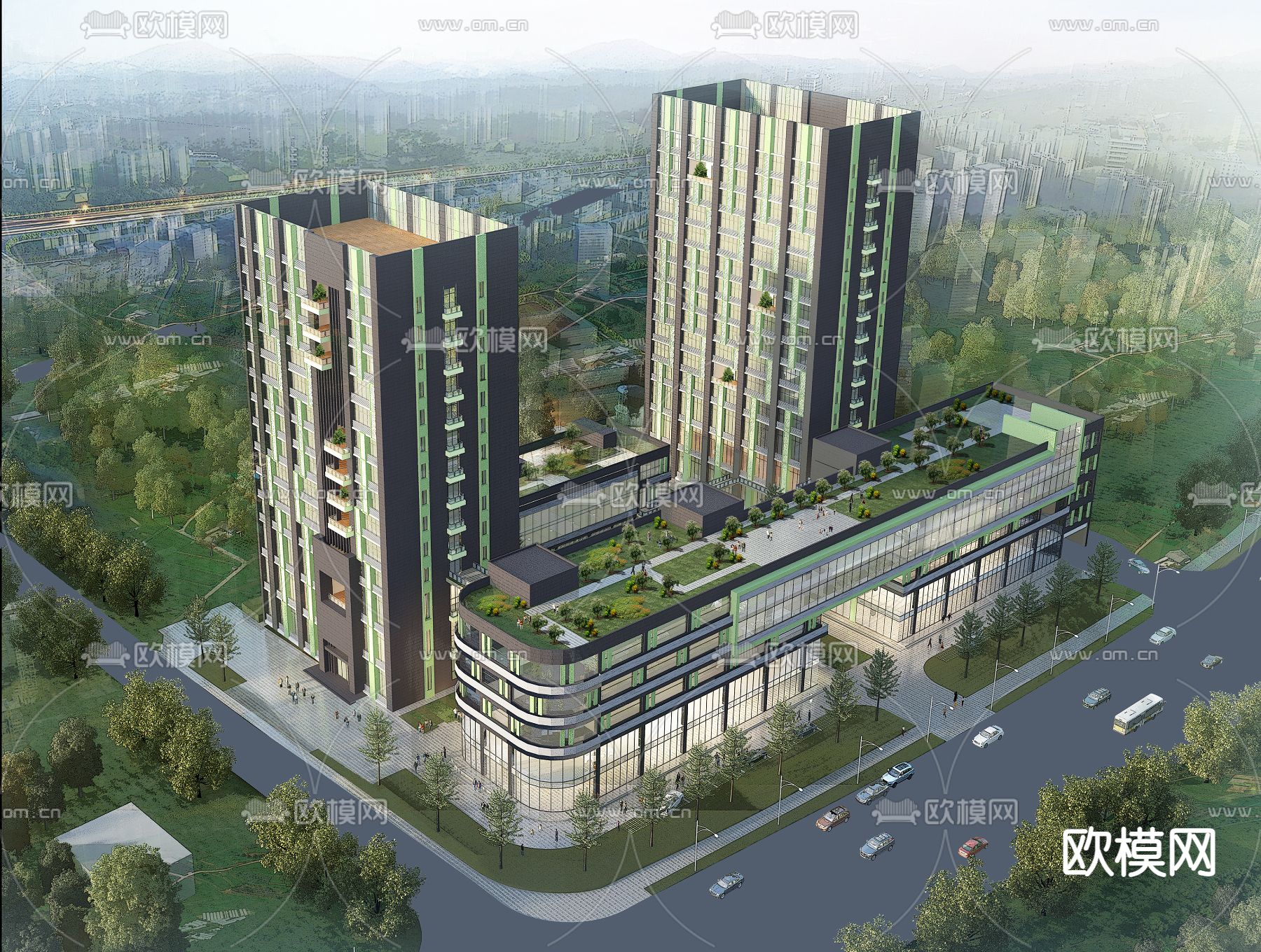 商业综合体 办公楼鸟瞰su模型