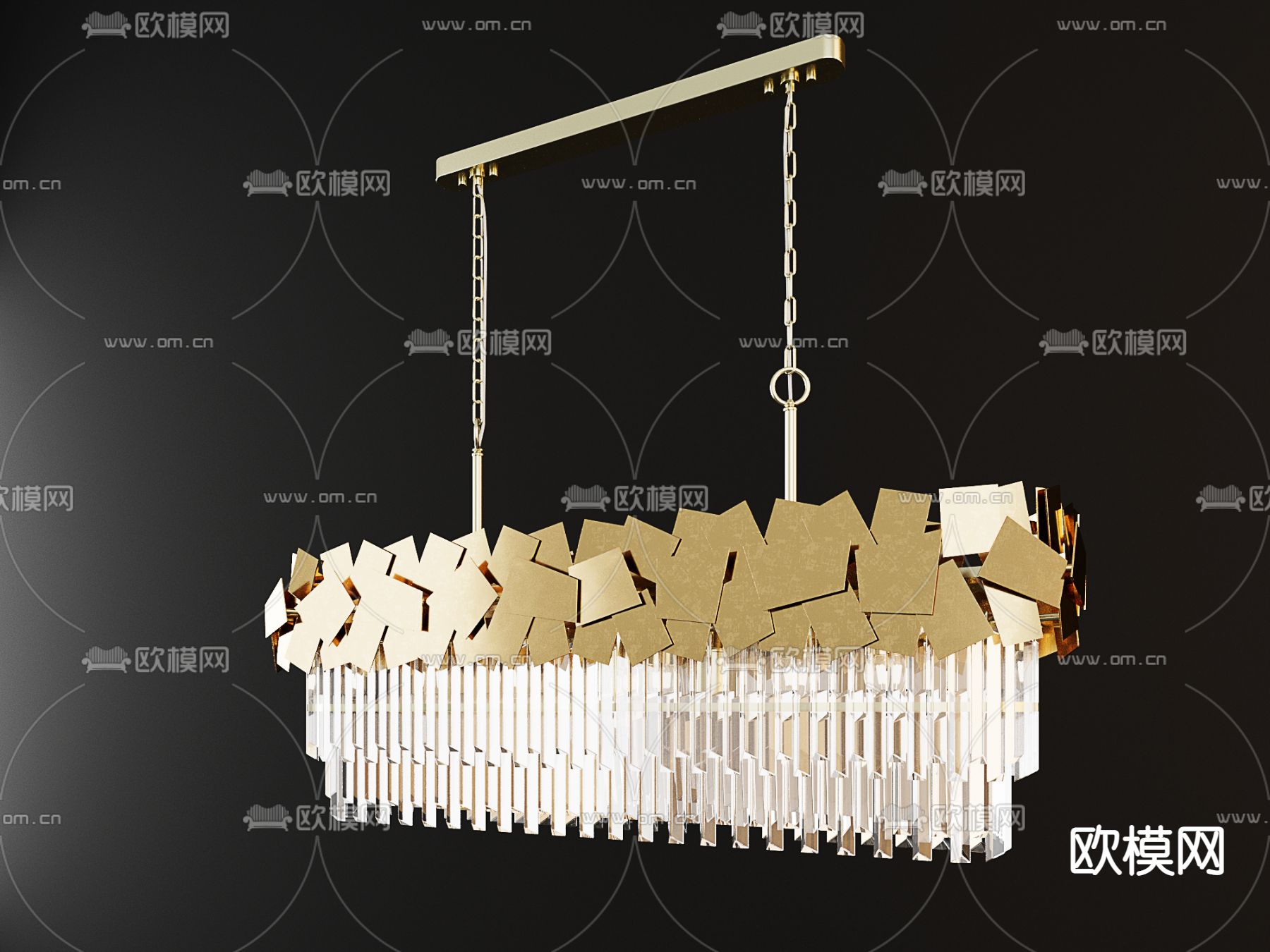 轻奢金属吊灯 长条吊灯3d模型下载
