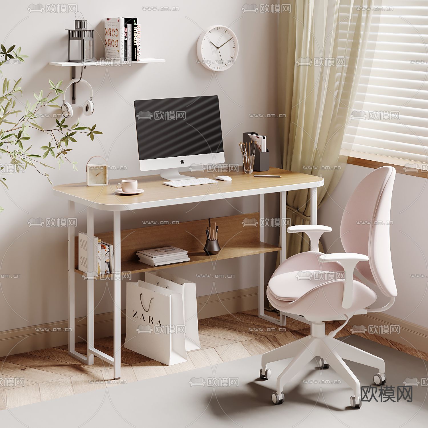 北欧书桌椅 学习桌3d模型下载
