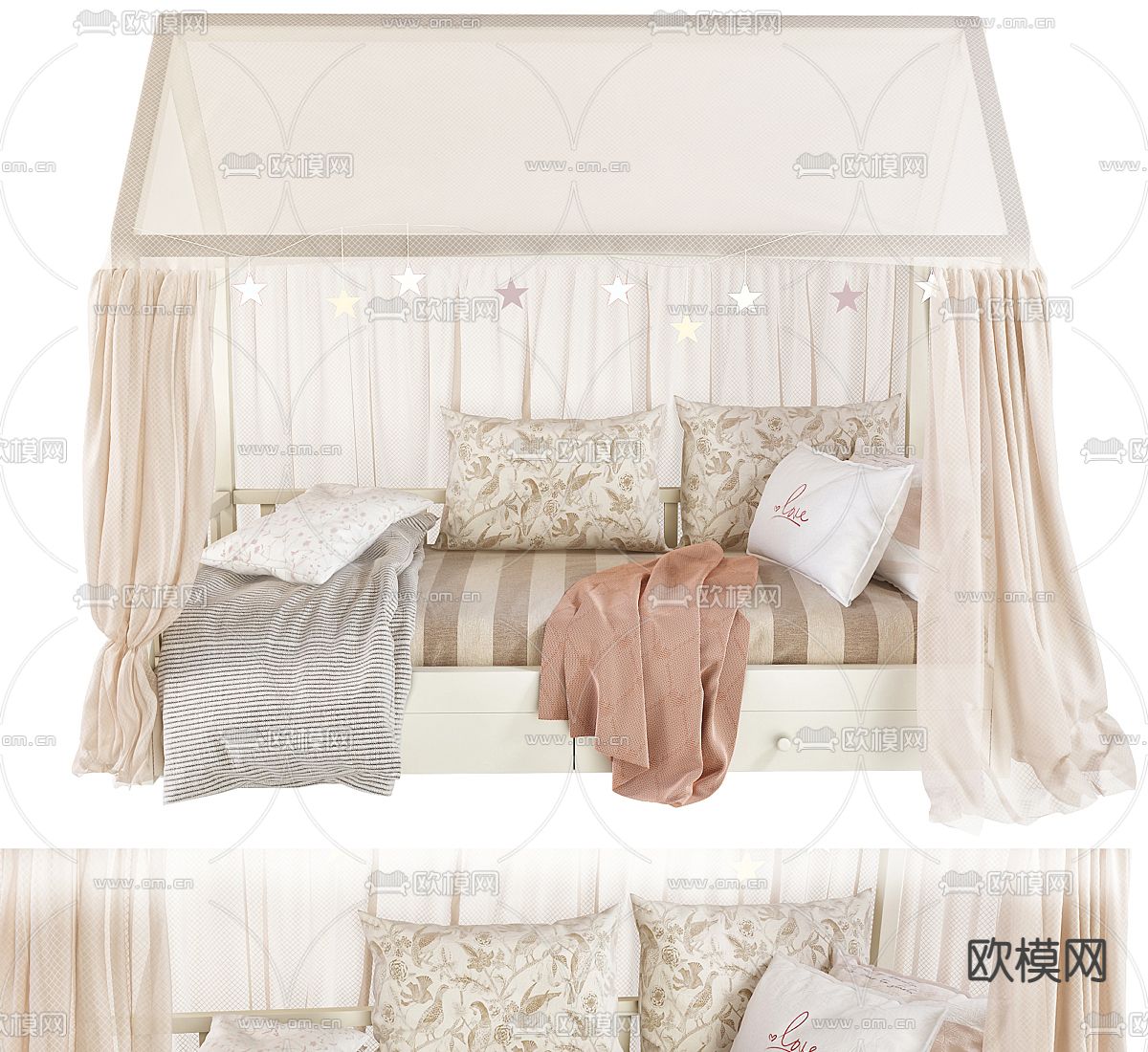 儿童床 单人床 帐篷床3d模型下载（渲染图3）