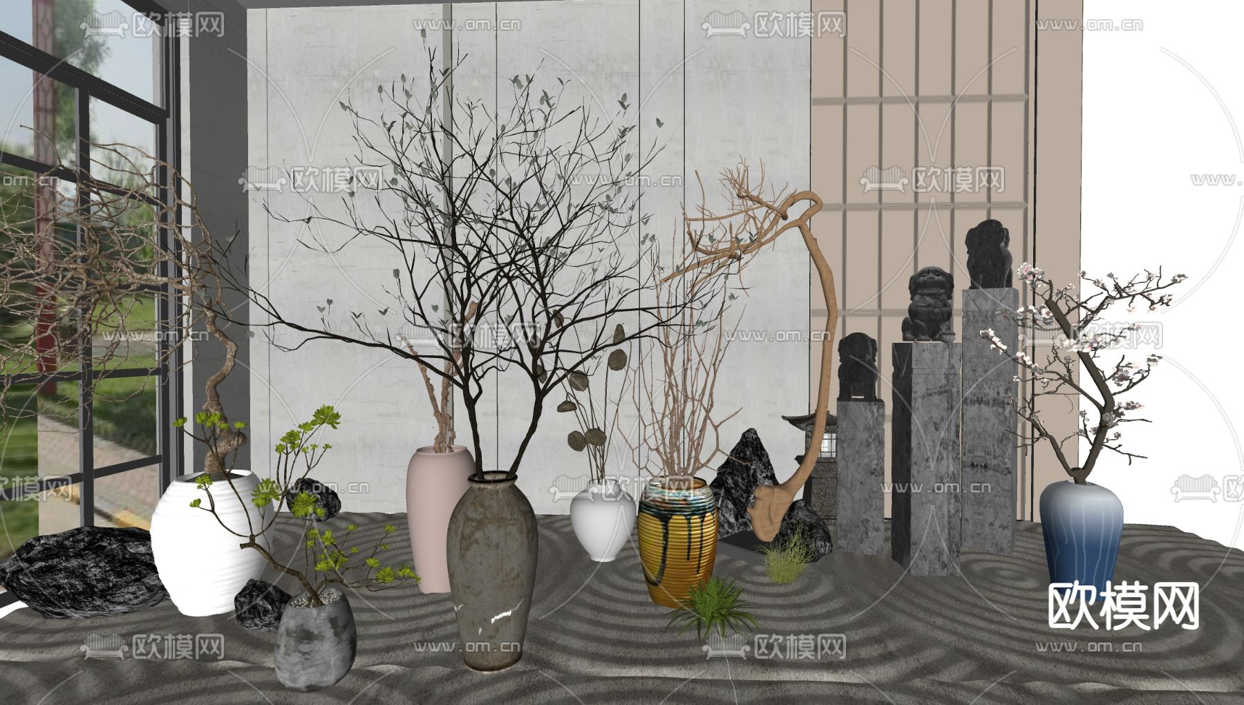 中式干花 干支花瓶摆件su模型下载（渲染图2）