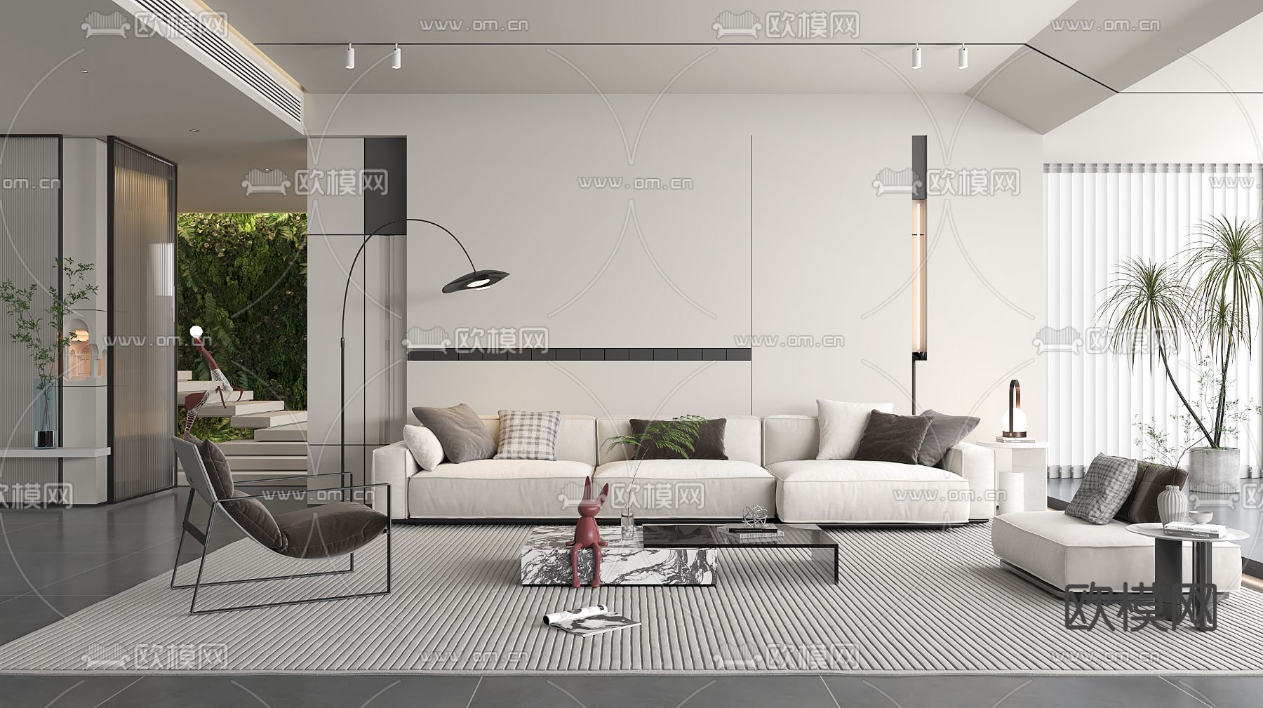 现代客厅su模型下载（渲染图1）