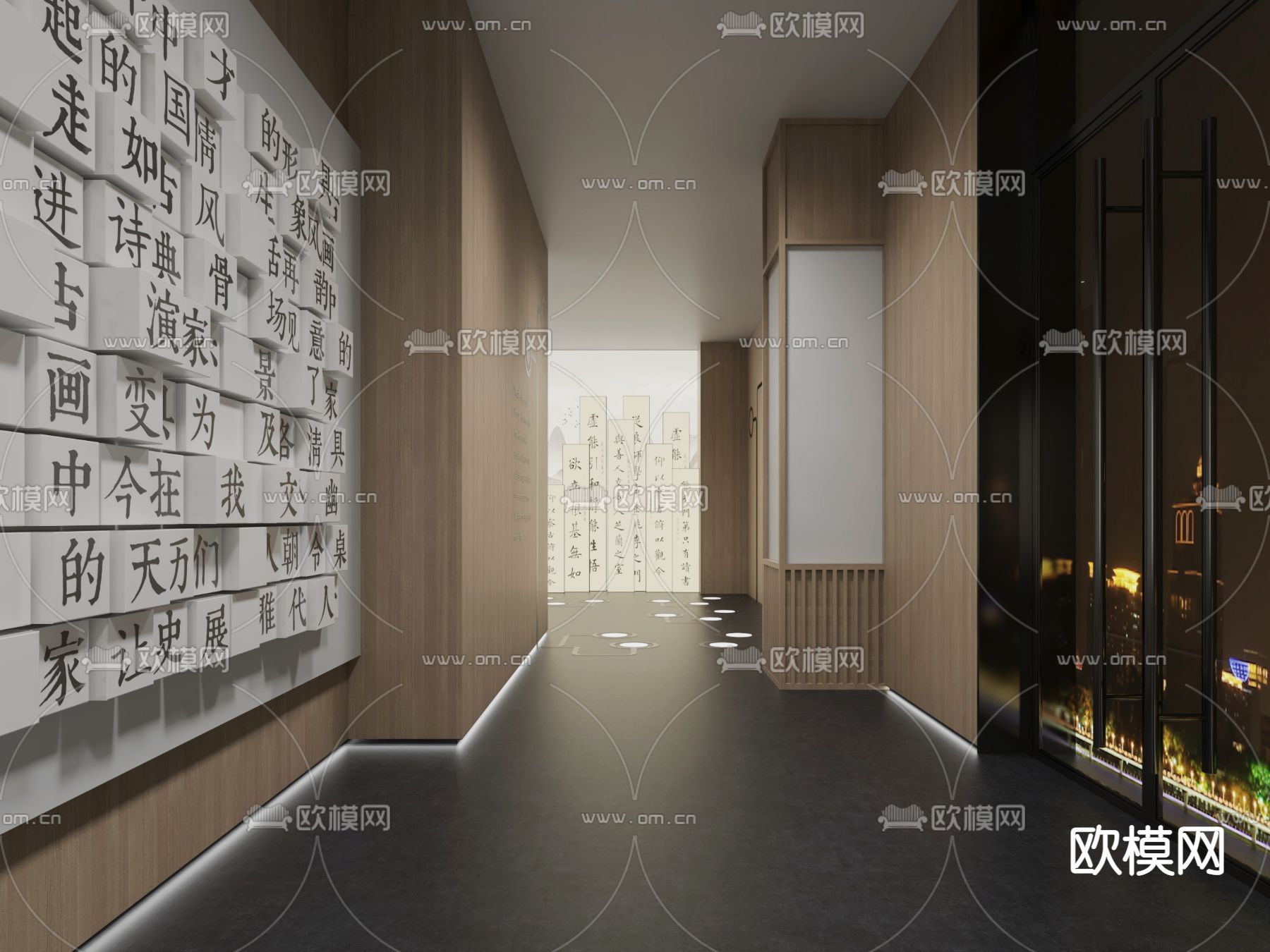 新中式文化展厅su模型下载（渲染图1）