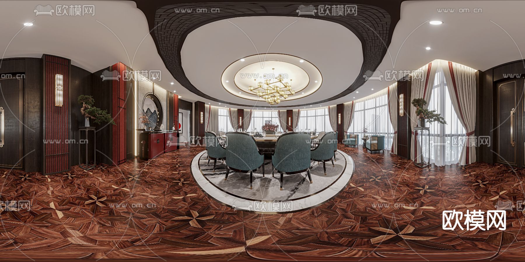 新中式餐厅包房CR全景3D模型